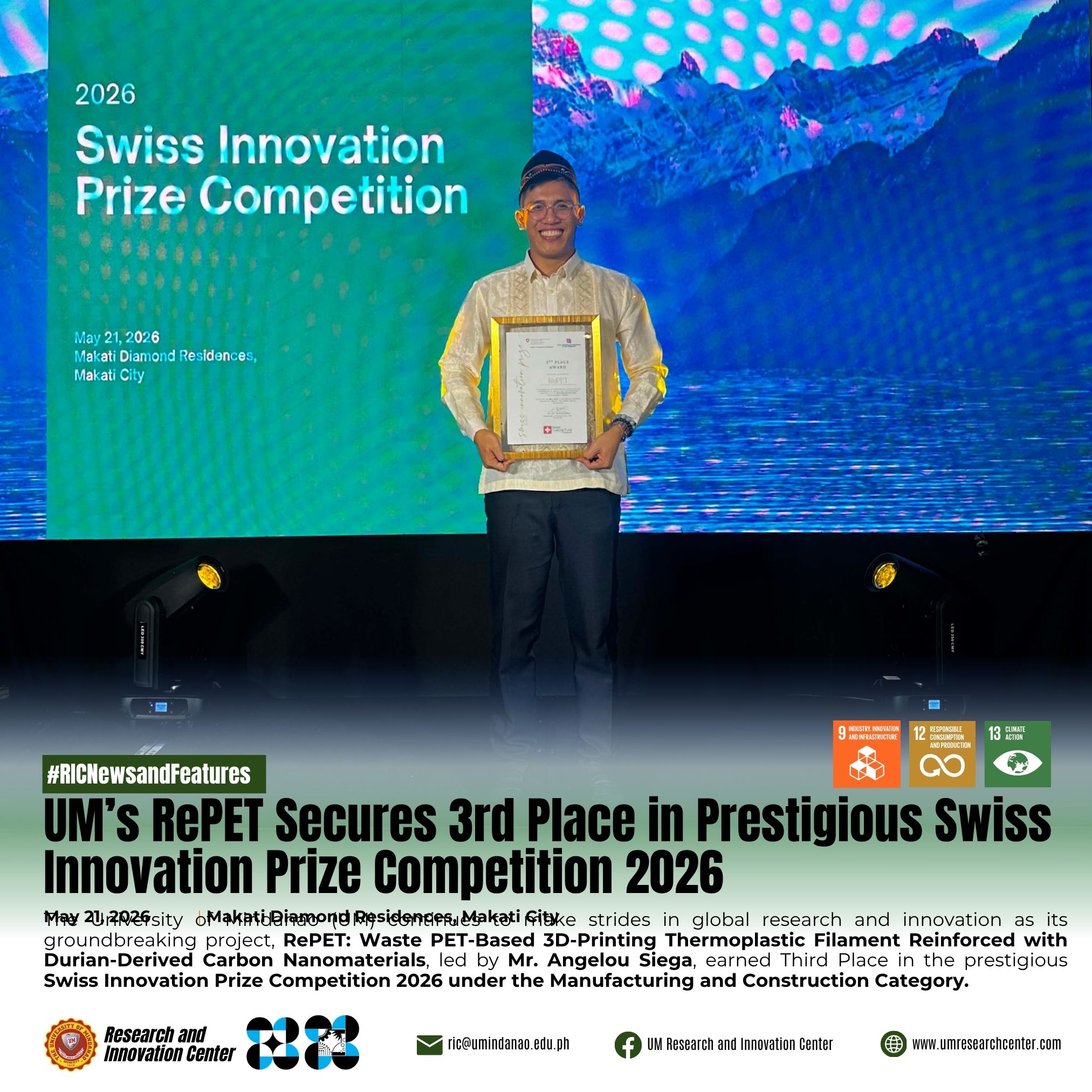 UM`s RePET Secures 3rd Place in Prestigious Swiss Innovation Prize Competition 2026